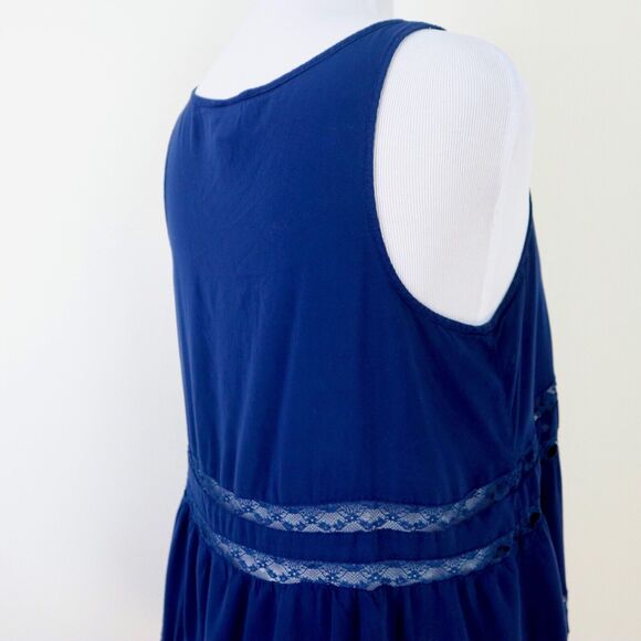 Torrid Size 0 / L Challis Hi Lo Ruffle Tank Top Tunic Navy Blue Lace - Picture 6 of 11